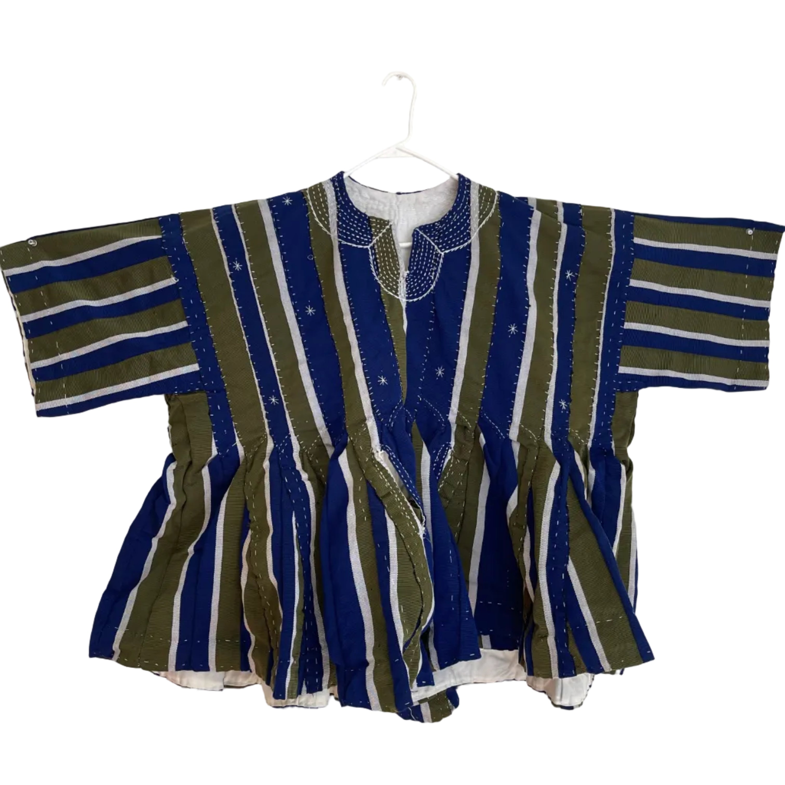 Africa Handwoven Fugu/Smock Blue and Gold Stripes