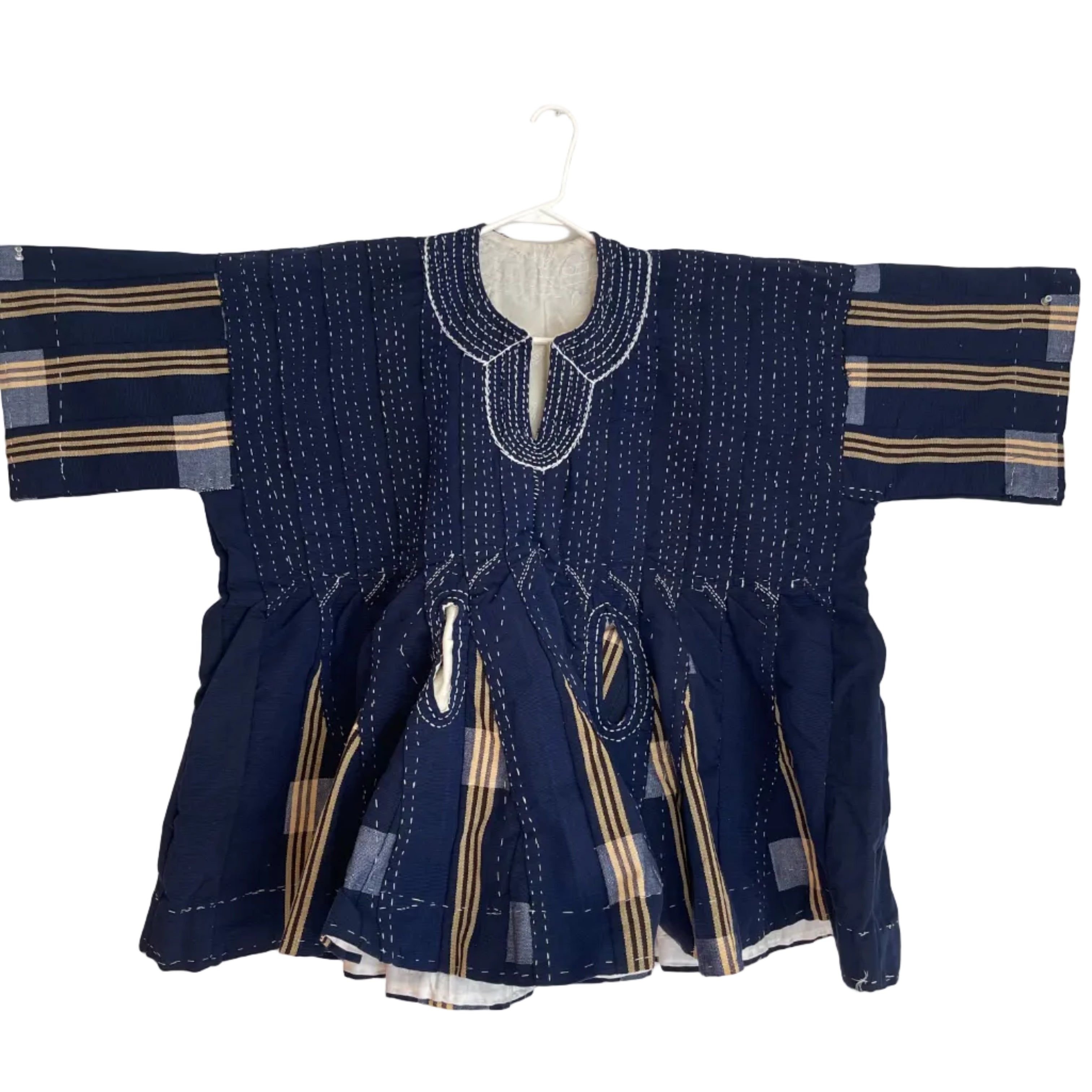 Africa Handwoven Fugu/Smock Blue with Yellow Stripes
