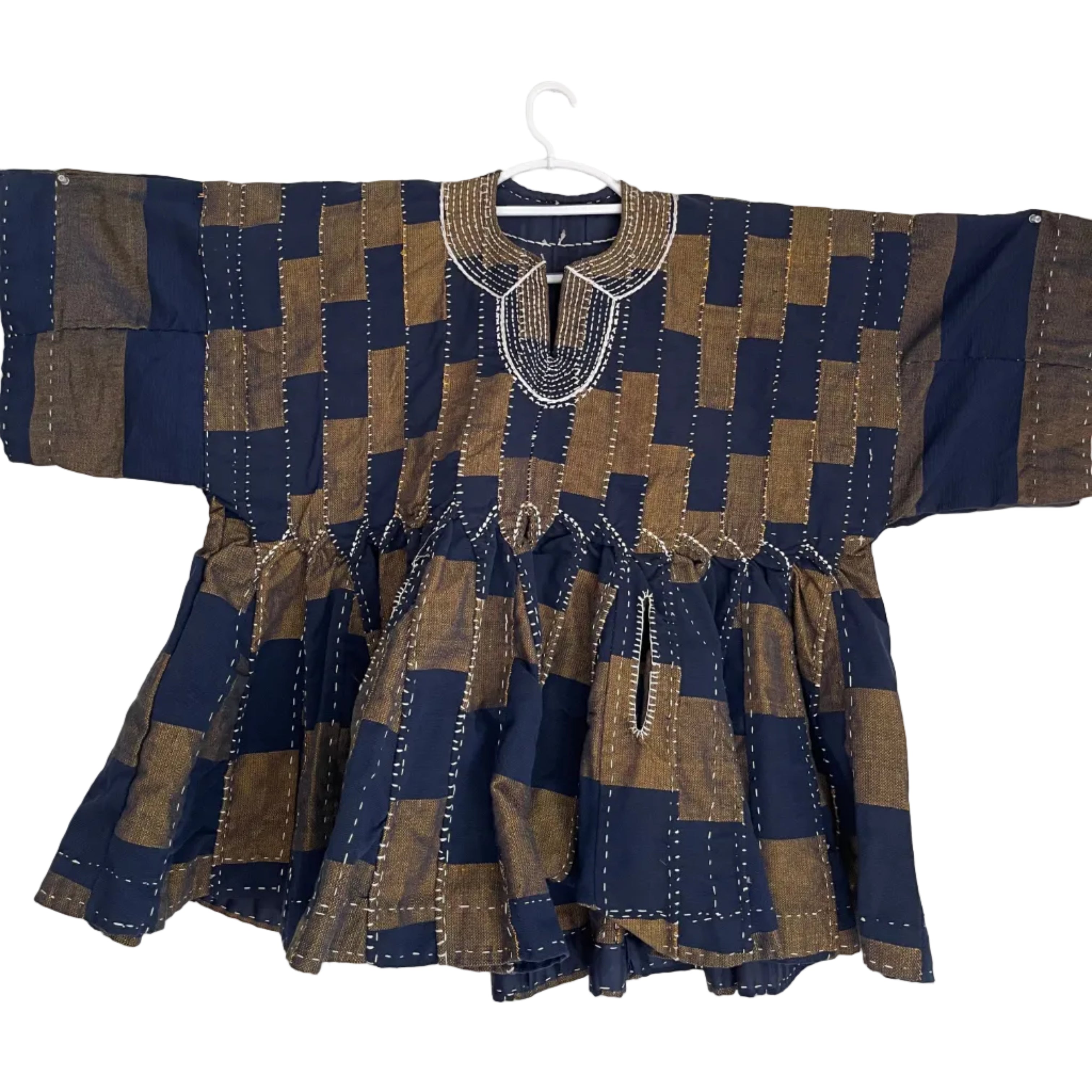 Africa Handwoven Fugu/Smock Blue and Gold Checkered