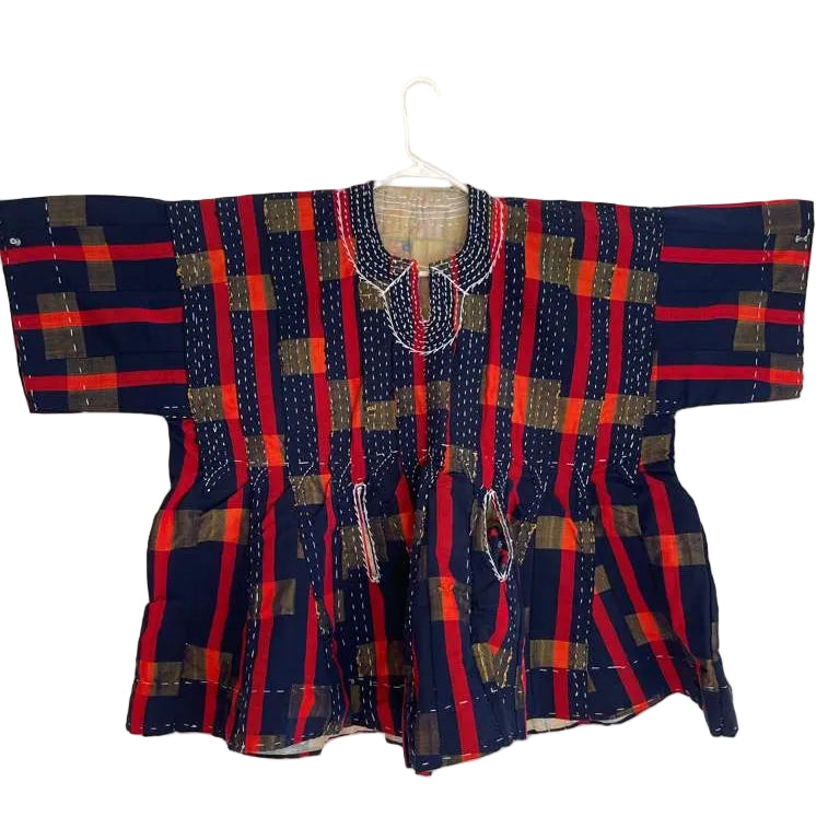 Africa Handwoven Fugu/Smock Patterned Red, Blue, & Yellow